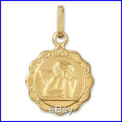 14K Yellow Gold Guardian Angel Medallion Coin Pendant Protection Cherub Necklace