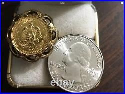 14K Yellow Gold LADIES Ring With 1945 22k Solid Gold Mexican COIN DOS PESOS 7.6g