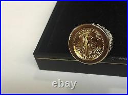 14K Yellow Gold Men's 20 MM COIN RING mounting only for 1/10oz. US coin