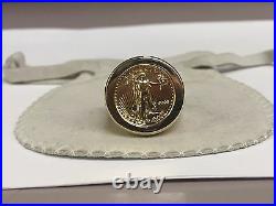 14K Yellow Gold Men's 20 MM COIN RING mounting only for 1/10oz. US coin