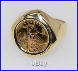 14K Yellow Gold Men's Coin Ring with 2000 American Eagle 1/10 Ounce, Size 10.5