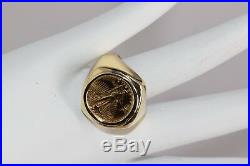 14K Yellow Gold Men's Coin Ring with 2000 American Eagle 1/10 Ounce, Size 10.5