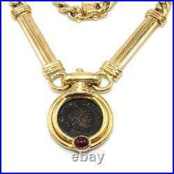 14K Yellow Gold Natural Ruby Necklace Constantine Ancient Roman Coin