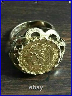 14K Yellow Gold Over 925 Sterling Silver Beauty Charm Beautiful Coin Band Ring