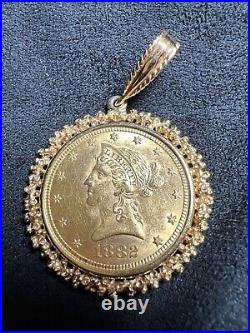 14K Yellow Gold Over Bezel Set 1/4 999 1990 Gold Panda Coin Shape Pendant