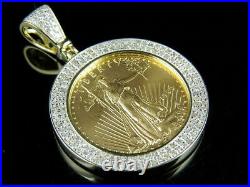 14K Yellow Gold Over Lady Liberty Coin Pave 4.00CT VVS1 Diamond Charm Pendant