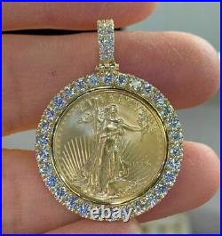 14K Yellow Gold Over Statue of Liberty Lady Coin Charm Pendant 2Ct Round Diamond