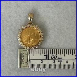 14K Yellow Gold Plated Lady Liberty 5 Dollar Coin and Diamond Pendant, 2Ct Round