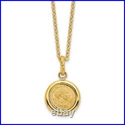 14K Yellow Gold Polished and Matte Coin Necklace 18 for Women 5.17g