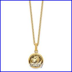 14K Yellow Gold Polished and Matte Coin Necklace 18 for Women 5.17g