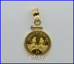 14K Yellow Gold Republic of Palau 1998 Gold Coin Pendant, Dolphin and Mermaids