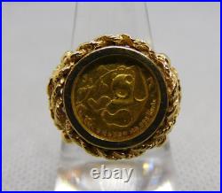 14K Yellow Gold Ring with 1/20th oz Gold Panda Coin Year 1985 Size 7.25 7.3g