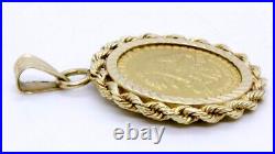 14K Yellow Gold Rope Bezel Pendant. 9999 1/10 oz State of California Bear Coin