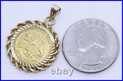 14K Yellow Gold Rope Bezel Pendant. 9999 1/10 oz State of California Bear Coin