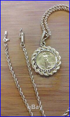 14K Yellow Gold Rope Necklace 1/10 oz 900 Liberty MXMLXXXVI Gold Coin G34