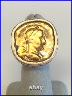 14K Yellow Gold/Sterling Silver Dian Malouf Roman Coin Statement Ring