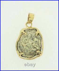 14K Yellow Gold with Sterling Silver Spanish Coin Reproduction Pendant