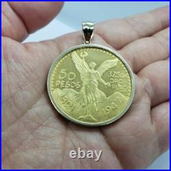14K Yellow Real Gold Eagle COIN Mexico 50 Pesos 37.5mm diameter without Coin Bezel