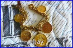 14/22K YELLOW GOLD BRACELET women or mans with 5 large gold U. S. Coins-per 1933