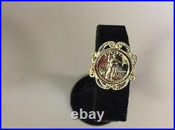 14 KT SOLID GOLD 24 MM LADIES COIN RING with a 22 KT 1/10OZ LADY LIBERTY COIN