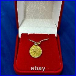 14 kt Yellow Gold Coin Pendant Prophet Religious Necklace and Chain Vintage