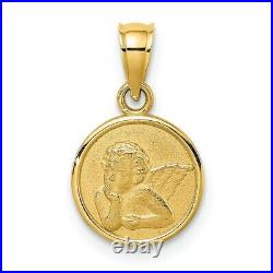 14k 14kt Yellow Gold 10mm Engraved Angel Coin Charm PENDANT 15.35 mm X 10.35 mm
