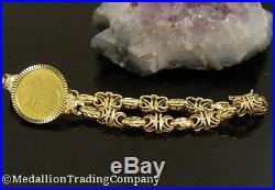 14k 1989 Persian Cat Isle of Man Coin Bracelet. 999 24k Gold Byzantine Link 13gr