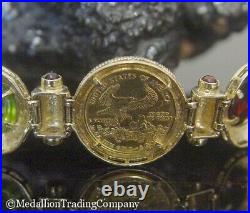 14k 22k Gold 2000 Liberty American Eagle $5 Coin Gemstone Cabochon Bracelet AE