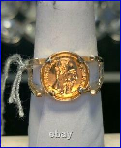 14k & 24K YELLOW GOLD COIN RING DOUBLE TIERED EUROPEAN (REG. $799.00) preowned