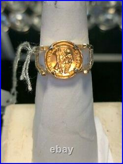 14k & 24K YELLOW GOLD COIN RING DOUBLE TIERED EUROPEAN (REG. $799.00) preowned