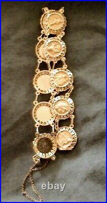 14k GOLD COIN STYLE BRACELET 7-3/4 LONG 3/4 WIDE LIGHTWEIGHT SAFETY CHAIN