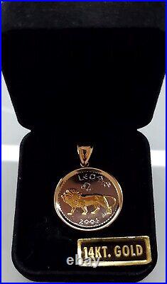 14k Gold Framed Leo Zodiac 2006 Coin Pendant