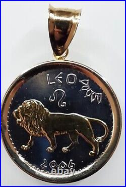 14k Gold Framed Leo Zodiac 2006 Coin Pendant