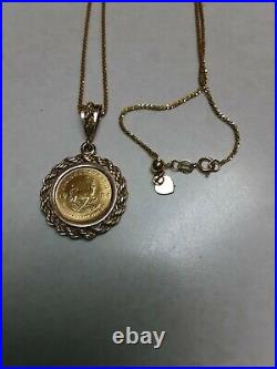 14k Gold pendant necklace 24 with 1/10 oz Krugerand coin