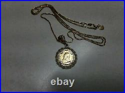 14k Gold pendant necklace 24 with 1/10 oz Krugerand coin
