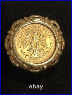 14k Solid Gold With 22k Solid Gold 1945 Dos Pesos Coin Ring Sz 5.75. Stunning