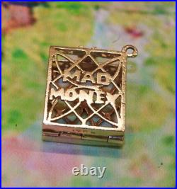 14k Solid Yellow Gold MAD MONEY Purse Dollar Bill Coin Pendant Charm 4.8 grams