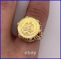14k YELLOW GOLD 1945 Dos Y Medio 2.5 Pesos MEXICAN GOLD COIN RING Size 6.25