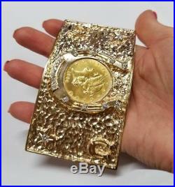 14k YELLOW GOLD $20 LIBERTY COIN DIAMOND HORSE SHOE NUGGET BELT BUCKLE 174g