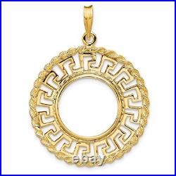 14k Yellow Gold 16.5mm Greek Key with Rope Border Prong Coin Bezel Pendant