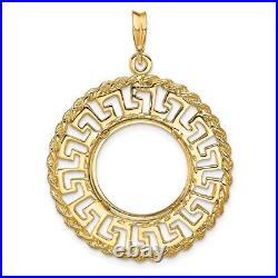 14k Yellow Gold 16.5mm Greek Key with Rope Border Prong Coin Bezel Pendant