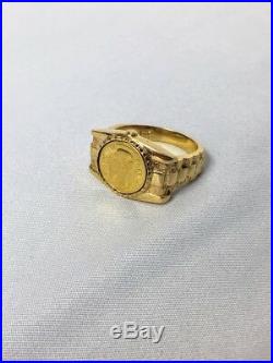 14k Yellow Gold 1865 22k Peso Maximiliano Imperio Mexicano Coin Ring Size 6.5