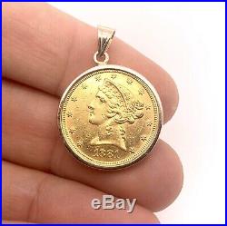 14k Yellow Gold 1882 United State Liberty Five Dollar Coin Bezel Pendant