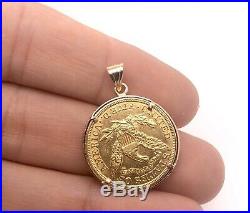14k Yellow Gold 1882 United State Liberty Five Dollar Coin Bezel Pendant