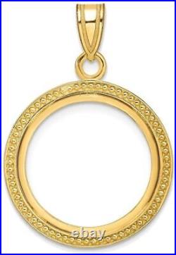 14k Yellow Gold 18mm Beaded Prong Coin Bezel Pendant