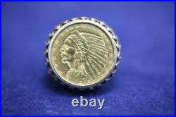 14k Yellow Gold 1915 Indian Head $2.5 Dollar Gold Coin Ring Sz 6