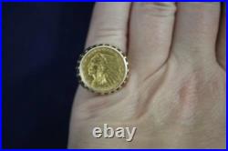 14k Yellow Gold 1915 Indian Head $2.5 Dollar Gold Coin Ring Sz 6