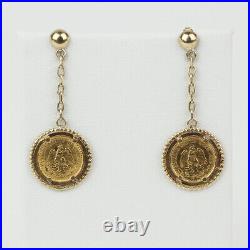 14k Yellow Gold, 1945 2 Peso Mexican Gold Coin Dangle Stud Earrings