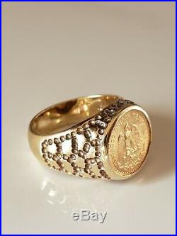 14k Yellow Gold 1945 Dos Mexican Peso 22k Coin Ring Size 7