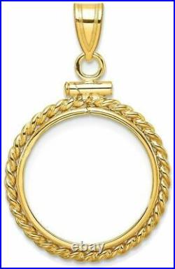 14k Yellow Gold 19mm Twisted Wire Screw Top Coin Bezel Pendant